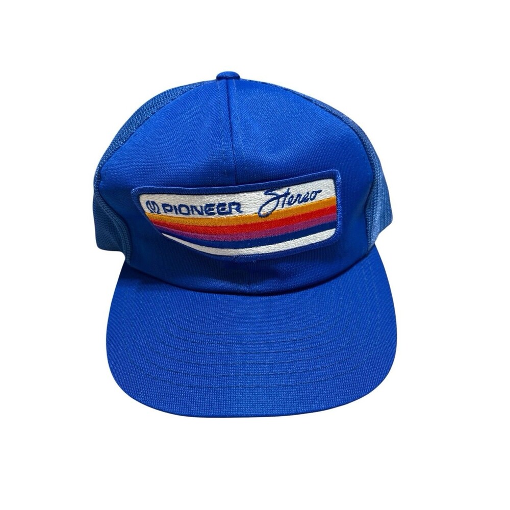 Designer Award Cap Pioneer Stereo Trucker Hat Blue Mesh Snapback Vintage